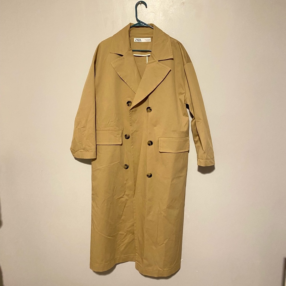zara oversized khaki trench coat